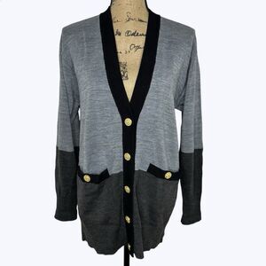 Vtg Chaus Knit Cardigan Sz M Gray Colorblock Wool Gold Buttons Old Money Preppy